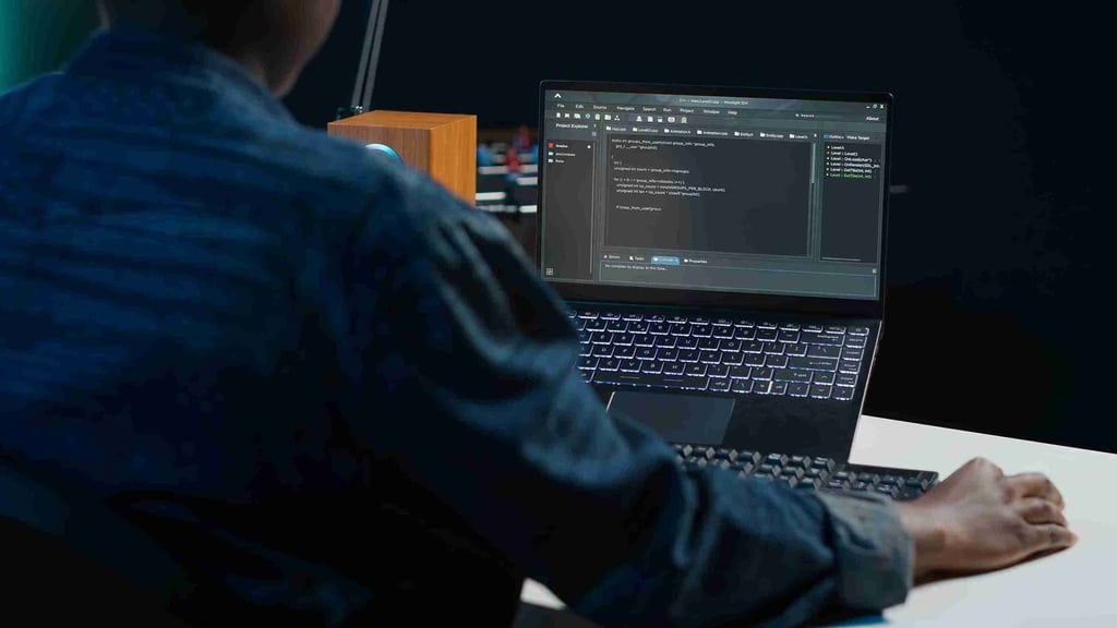 Pessoa programando em notebook com códigos, ilustrando qual a linguagem de programação mais fácil para iniciantes
