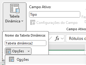 Configurações da Tabela Dinâmica