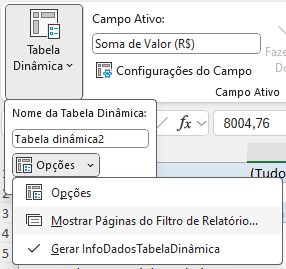 Mostrar Páginas do Filtro de Relatórios