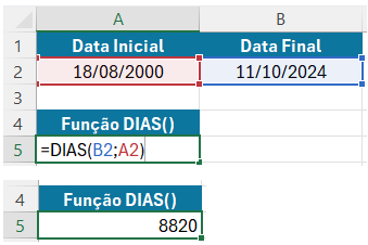 Função DIAS – Diferença entre Datas