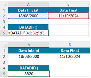 DATADIF() – Diferença entre Datas em Anos, Meses ou Dias