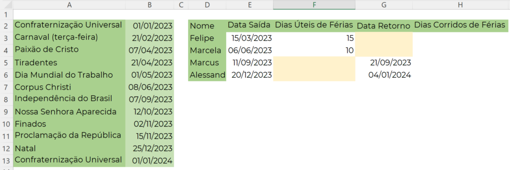 FÓRMULAS EXCEL IDENTIFICANDO FINAIS DE SEMANA/FERIADOS - Excel