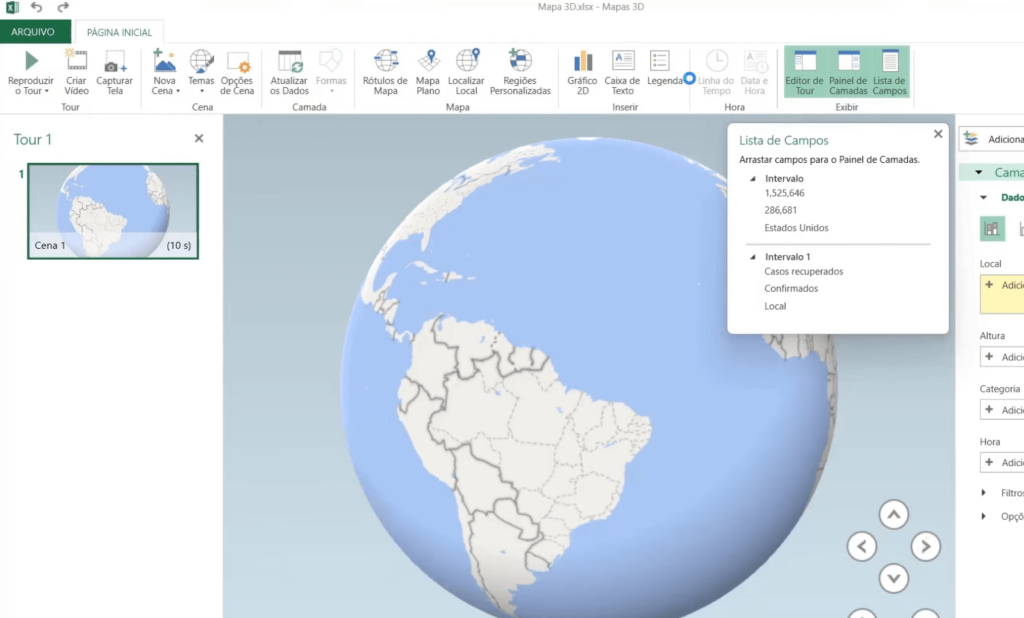 Mapa 3D no Excel (janela separada do Excel)