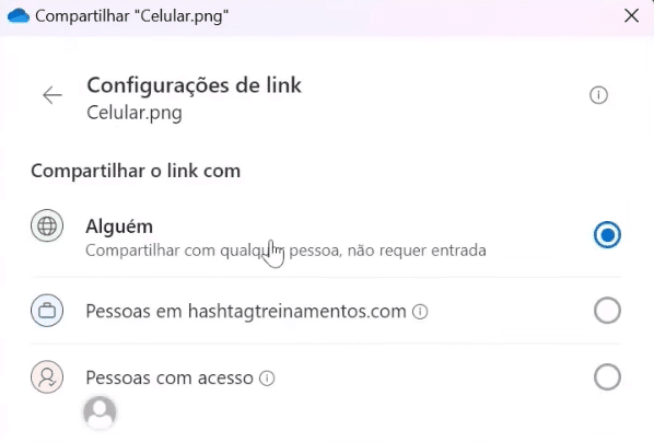 opção Qualquer pessoa com o link 