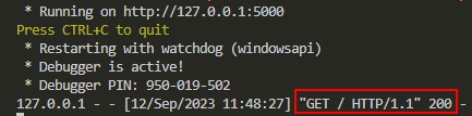Códigos de status HTTP exibidos no terminal