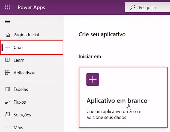 Criando um aplicativo em branco
