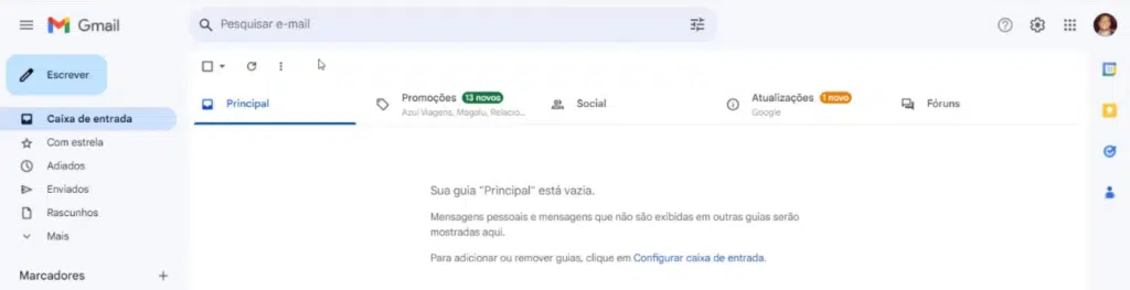 Caixa de entrada do Gmail vazia