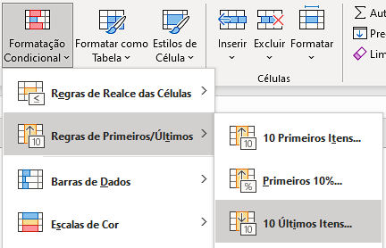 Selecionando Regras de Primeiros/Últimos – 10 Últimos Itens