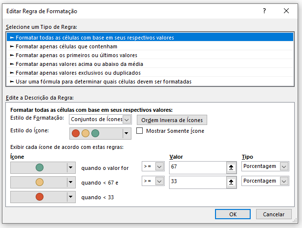 Editando regra do Conjuntos de Ícones