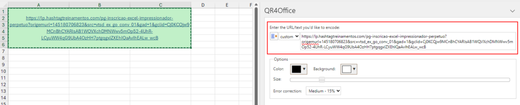 Copiando o link para QR4Office