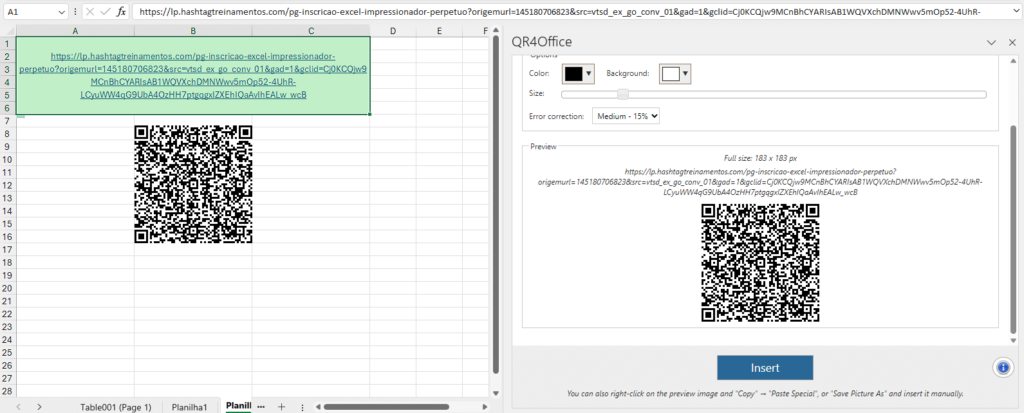 Inserindo o QR Code no Excel