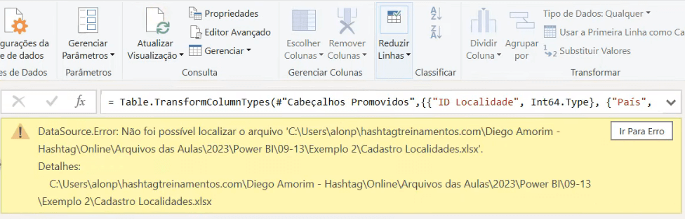 Erro no Power Query ao não encontrar o arquivo