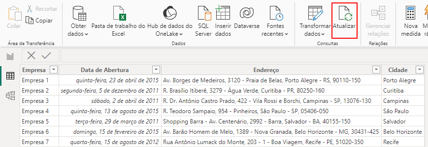 Opção Atualizar