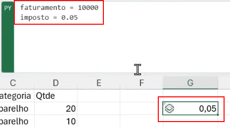 Variáveis Python no Excel