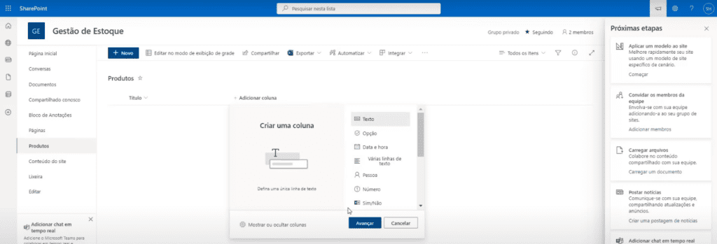App de Controle de Estoque Power Apps – Começando do Zero! 11 Adicionar coluna