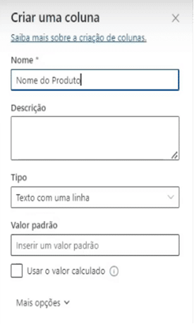 App de Controle de Estoque Power Apps – Começando do Zero! 12 Coluna Nome do Produto