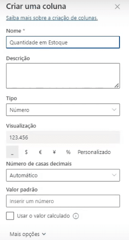 App de Controle de Estoque Power Apps – Começando do Zero! 13 Coluna Quantidade Estoque