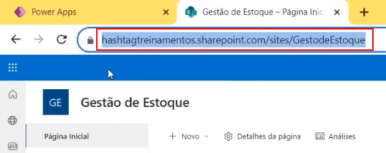 App de Controle de Estoque Power Apps – Começando do Zero! 22 Pegando a URL