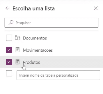 App de Controle de Estoque Power Apps – Começando do Zero! 24 Selecionando as listas
