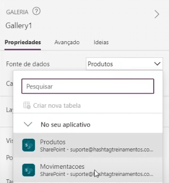 App de Controle de Estoque Power Apps – Começando do Zero! 26 Selecionando a lista