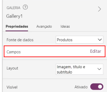 App de Controle de Estoque Power Apps – Começando do Zero! 28 Editando os campos da galeria