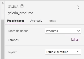 App de Controle de Estoque Power Apps – Começando do Zero! 30 Alterando o nome da galeria para galeria_produtos
