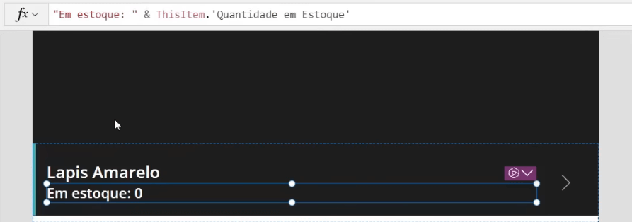 App de Controle de Estoque Power Apps – Começando do Zero! 33 Atualizando a propriedade text