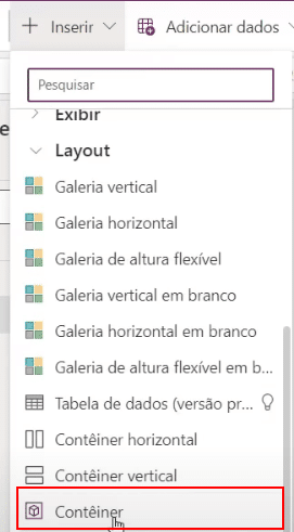 App de Controle de Estoque Power Apps – Começando do Zero! 36 Adicionando contêiner