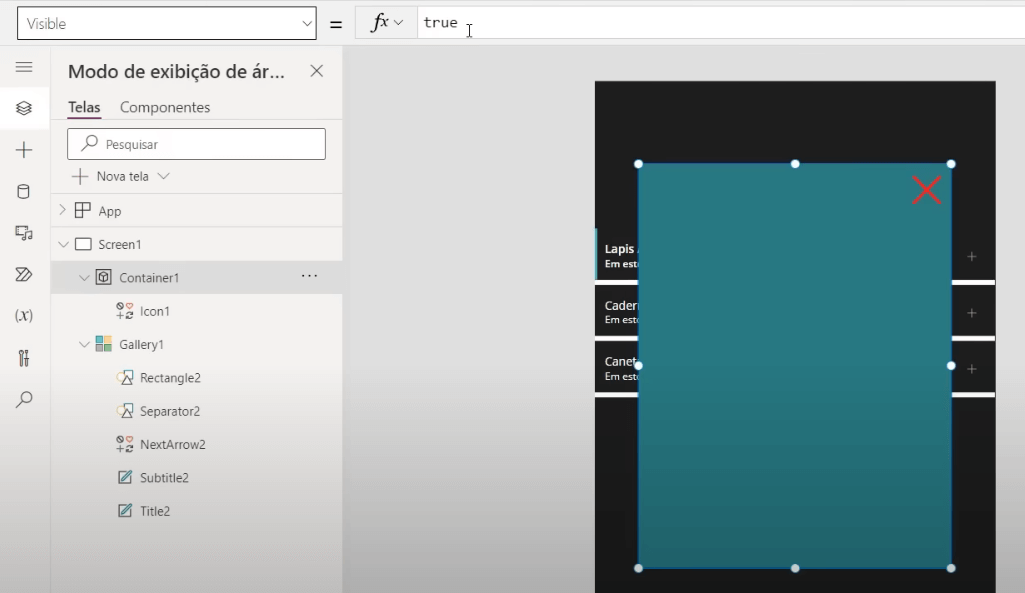 App de Controle de Estoque Power Apps – Começando do Zero! 40 Propriedade visible