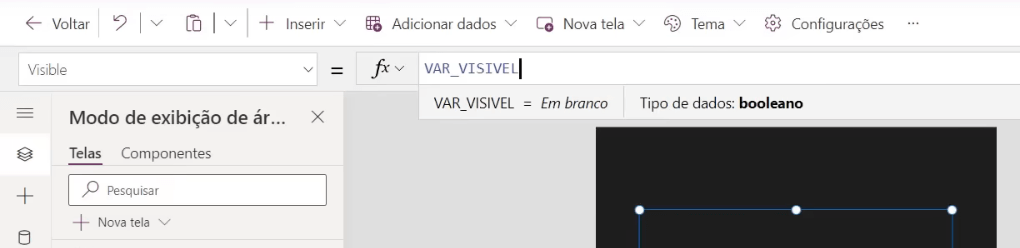 App de Controle de Estoque Power Apps – Começando do Zero! 44 Definindo a variavel VAR_VISIVEL