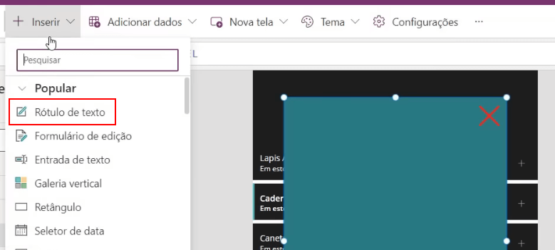 App de Controle de Estoque Power Apps – Começando do Zero! 45 Adicionando Rótulo de Texto