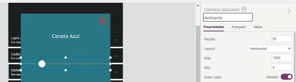 App de Controle de Estoque Power Apps – Começando do Zero! 48 Editando informações do controle deslizante