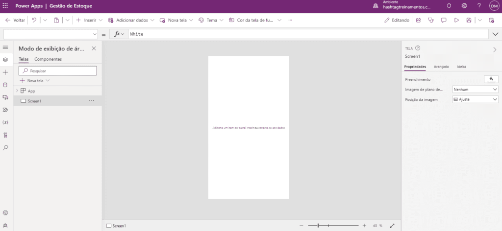 App de Controle de Estoque Power Apps – Começando do Zero! 4 Tela inicial