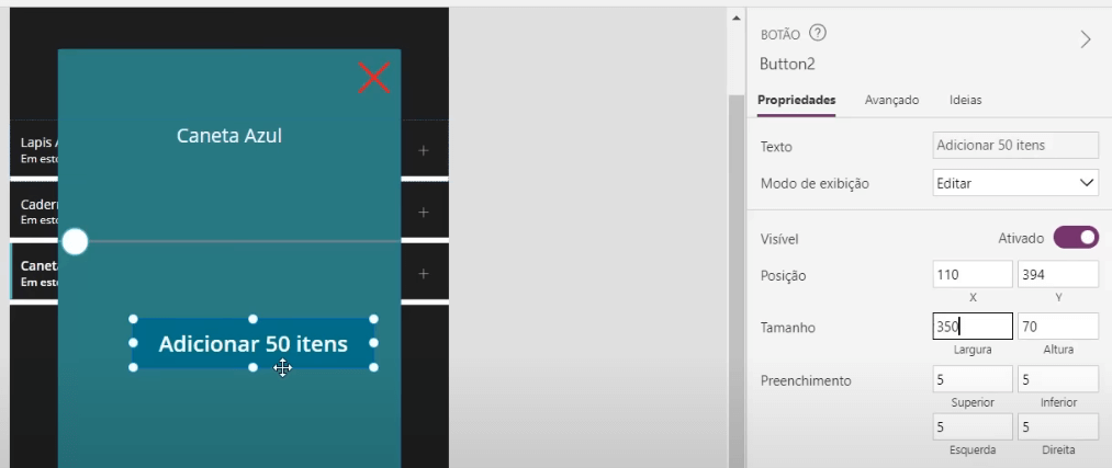 App de Controle de Estoque Power Apps – Começando do Zero! 50 Ajustando botão