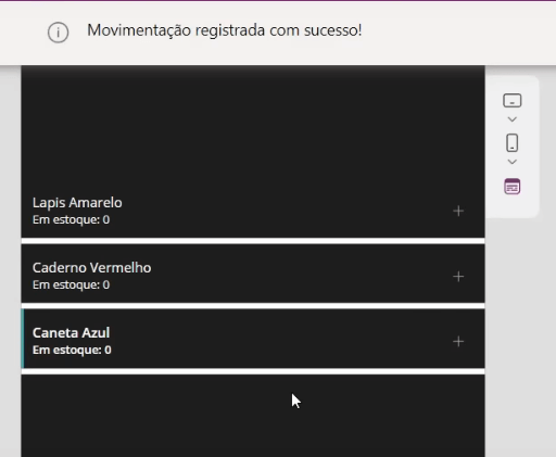 App de Controle de Estoque Power Apps – Começando do Zero! 52 Aplicativo funcionando