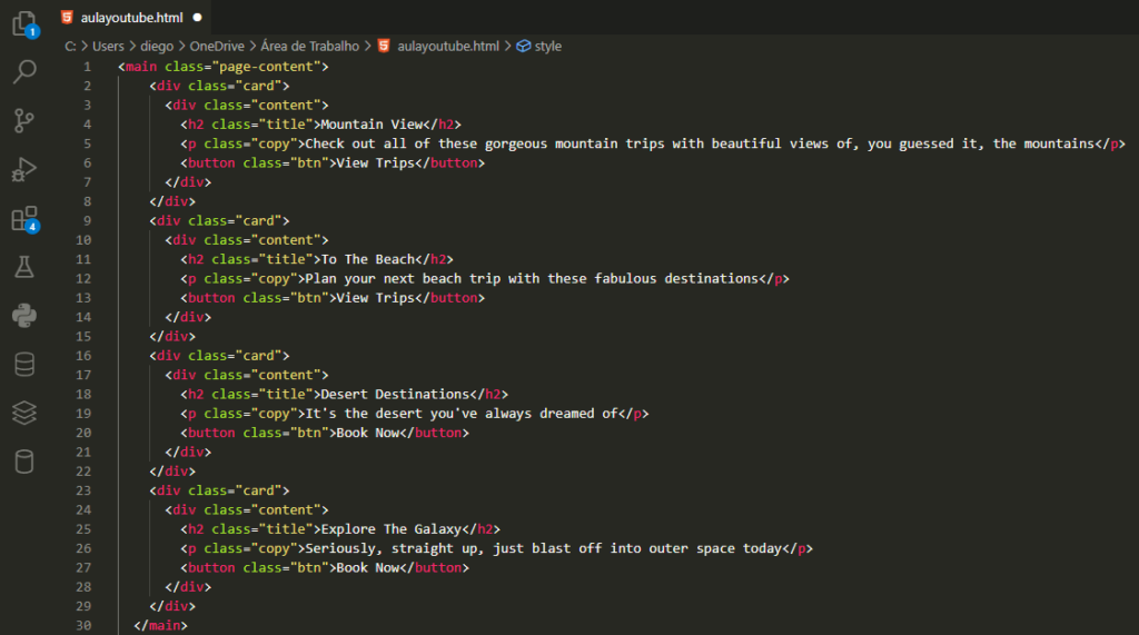 Código HTML no VS Code