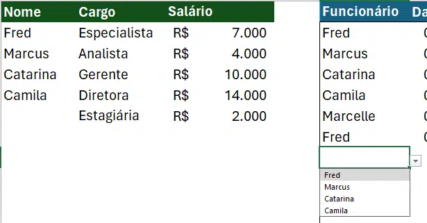 Testando a Lista suspensa pesquisável no Excel