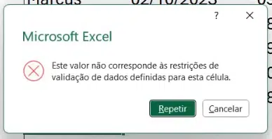 Mensagem de erro