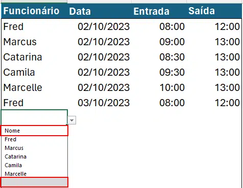 Erros na lista