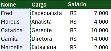 Intervalo selecionado