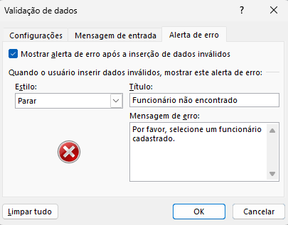 Planilha de Horas Trabalhadas Excel – Planilha Automática 16 Configurando mensagem de erro