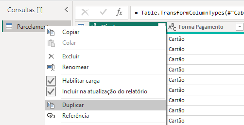 Duplicando a tabela no Power Query