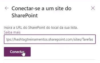 inserir a URL que copiamos do SharePoint