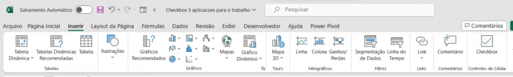 Opção Checkbox no Excel