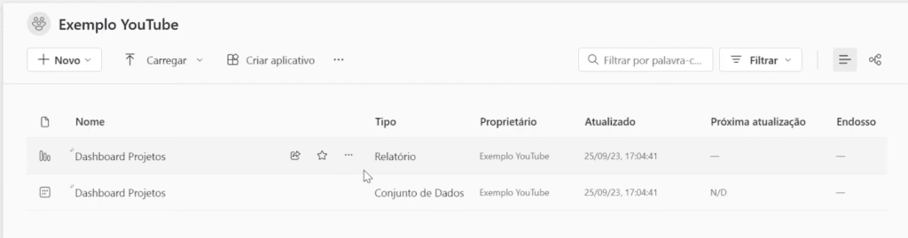 Visualizando relatório no workspace