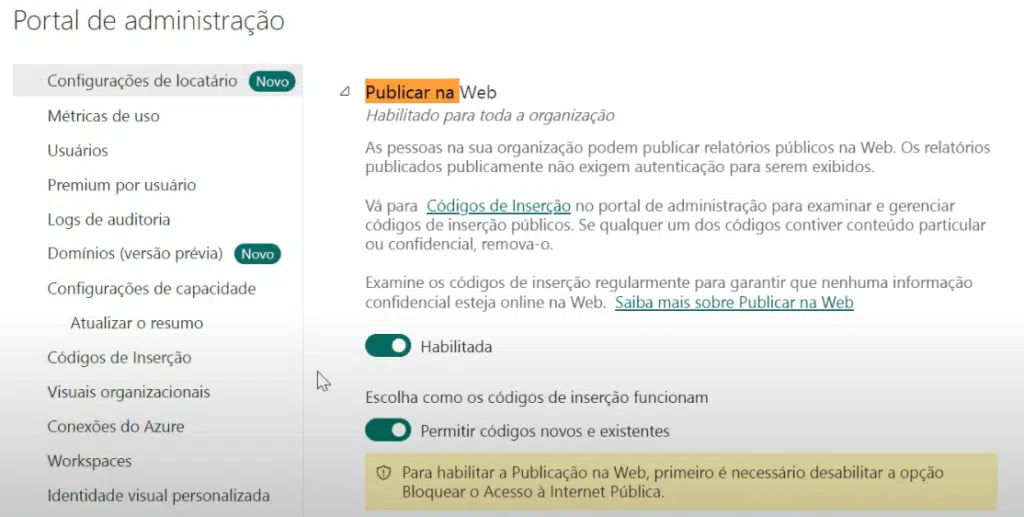 Habilitar publicação na Web