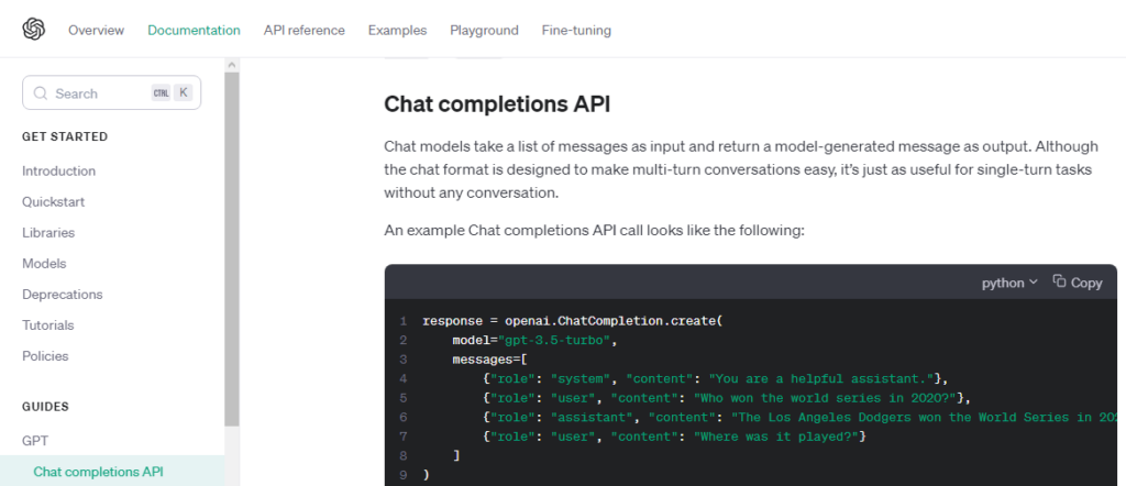 Chat completions API