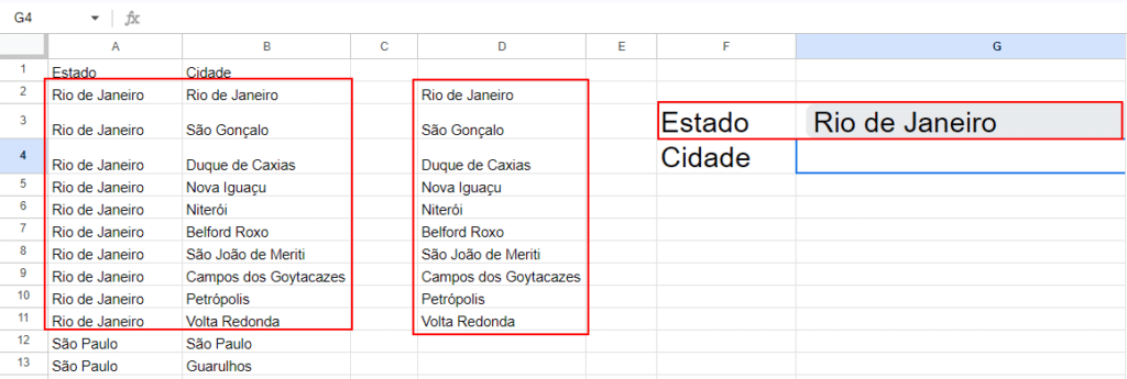 Lista Suspensa Condicionada no Google Planilhas 9 Resultado função filter