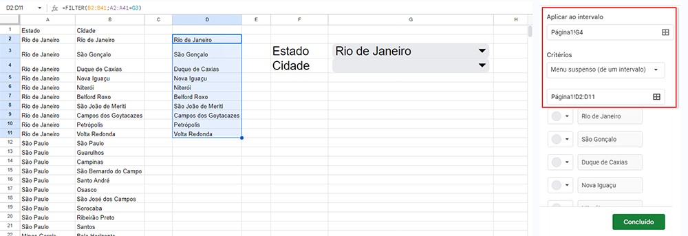 Lista Suspensa Condicionada no Google Planilhas 10 Segunda validação de dados