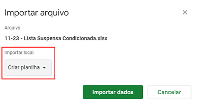 Lista Suspensa Condicionada no Google Planilhas 3 Importando planilha pro Google Planilhas